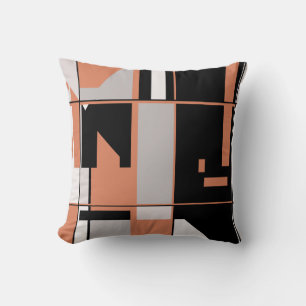 Patchwork Design in Salmon Sinaasappel Zwart Grijs Kussen