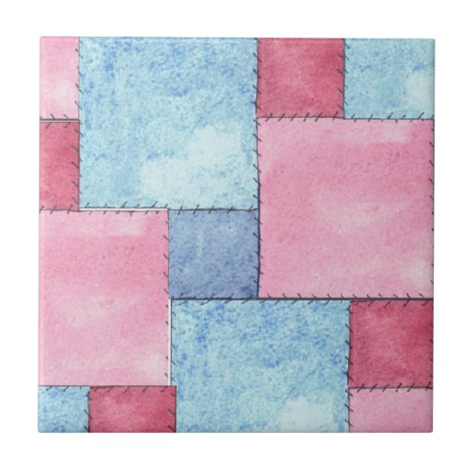 Patchwork Design Tegel, Pinks, Blues Tegeltje (Voorkant)