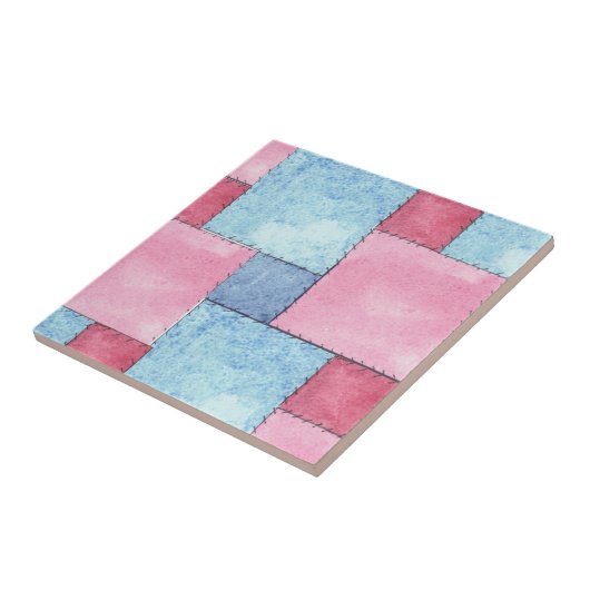 Patchwork Design Tegel, Pinks, Blues Tegeltje (Zijkant)