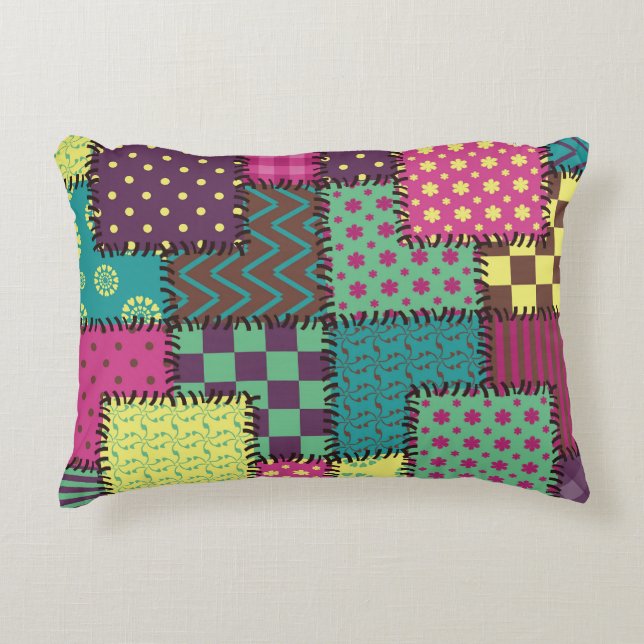 Patchwork: diverse patronen achtergrond accent kussen (Voorkant)