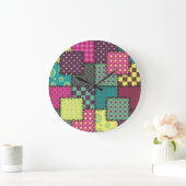 Patchwork: diverse patronen achtergrond grote klok (Huis)