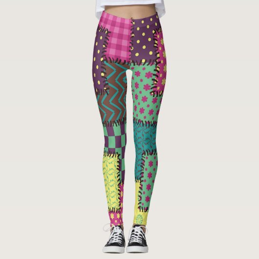 Patchwork: diverse patronen achtergrond leggings (Voorkant)