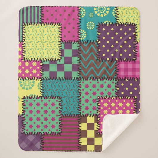 Patchwork: diverse patronen achtergrond sherpa deken (Voorkant)