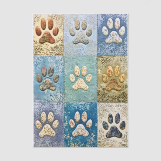 Patchwork Dog and Cat Paw Prints EN6 Decoupage Tissuepapier (Voorkant)