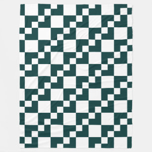 Patchwork Domino - Donkere Moss Green en White Fleece Deken