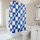 Patchwork Domino - Navy Blue en White Douchegordijn (In situ)
