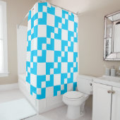 Patchwork Domino - Sky Blue en White Douchegordijn (In situ)