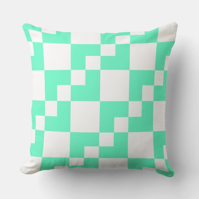 Patchwork Domino - Turquoise met White Kussen (Voorkant)