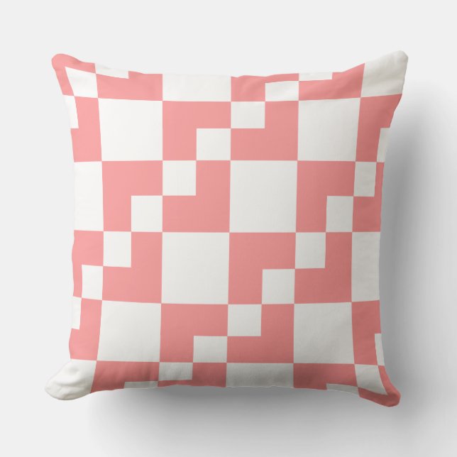 Patchwork Domino - Zacht roze en wit Kussen (Voorkant)