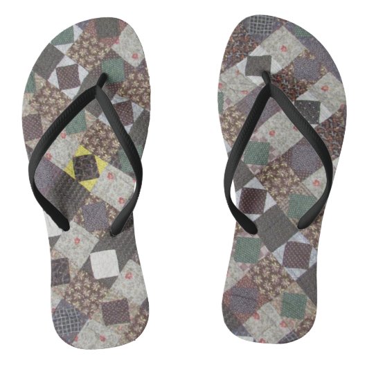 patchwork - Donkere kleuren Fabric foto's Teenslippers (Voetbed)