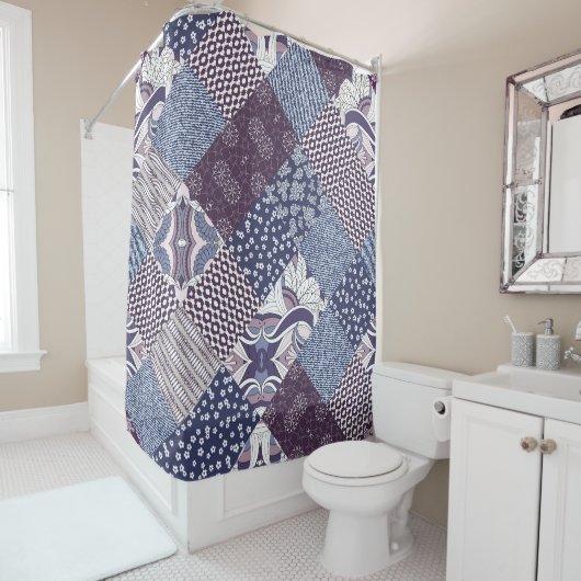 Patchwork Doodle:  Boho naadloos. Douchegordijn (In situ)