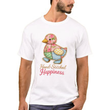 Patchwork Eend Geborduurd T‑Shirt – “Hand‑Gestikt