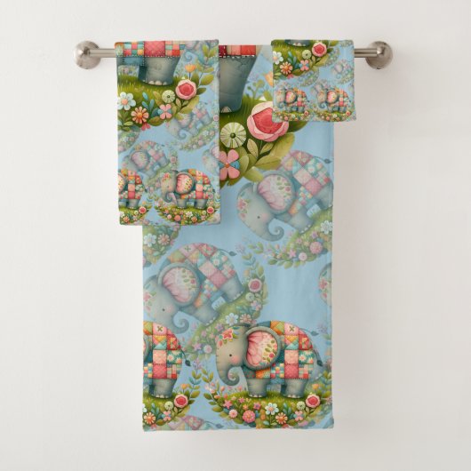 Patchwork Elephant Floral Meadow Charm Bad Handdoek (Insitu)