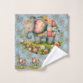 Patchwork Elephant Floral Meadow Charm Bad Handdoek (Wasdoekje)