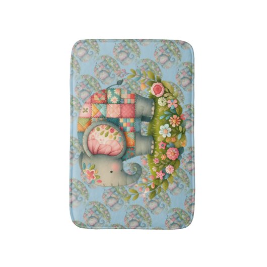 Patchwork Elephant Floral Meadow Charm Badmat (Voorkant Verticaal)