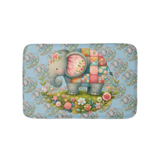 Patchwork Elephant Floral Meadow Charm Badmat (Voorkant)