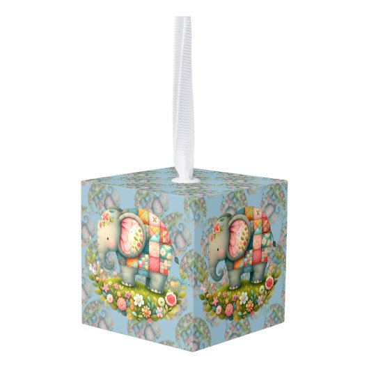 Patchwork Elephant Floral Meadow Charm Decoratie (Achter hoekig)