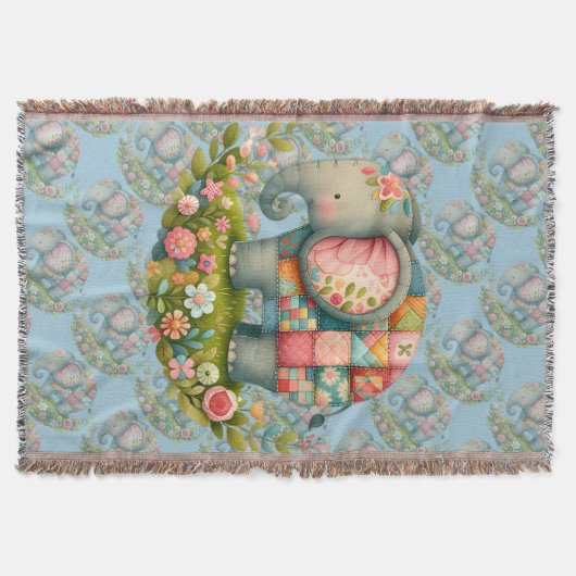 Patchwork Elephant Floral Meadow Charm Deken (Voorkant)