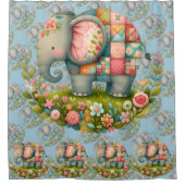 Patchwork Elephant Floral Meadow Charm Douchegordijn (Voorkant)