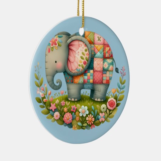 Patchwork Elephant Floral Meadow Charm Keramisch Ornament (Rechts)