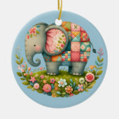 Patchwork Elephant Floral Meadow Charm Keramisch Ornament (Voorkant)