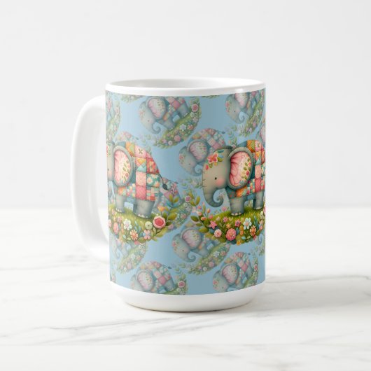 Patchwork Elephant Floral Meadow Charm Koffiemok (Voorkant links)