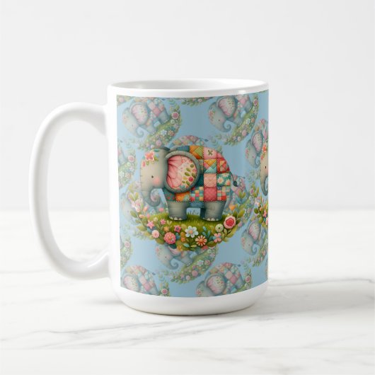 Patchwork Elephant Floral Meadow Charm Koffiemok (Links)