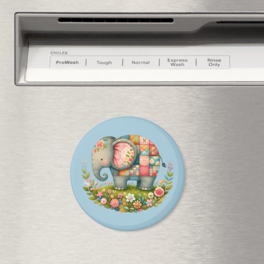 Patchwork Elephant Floral Meadow Charm Magneet (Insitu (Vaatwasser))