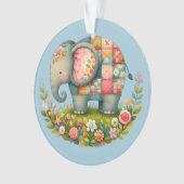Patchwork Elephant Floral Meadow Charm Ornament (voorkant)