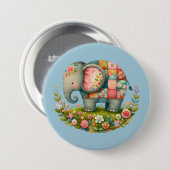 Patchwork Elephant Floral Meadow Charm Ronde Button 7,6 Cm (Voorkant /achterkant)