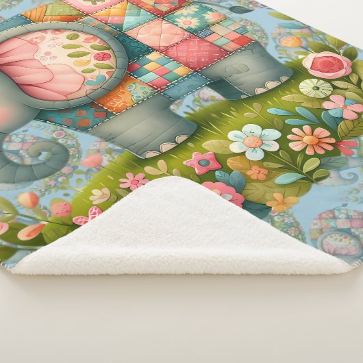 Patchwork Elephant Floral Meadow Charm Sherpa Deken (3/4)