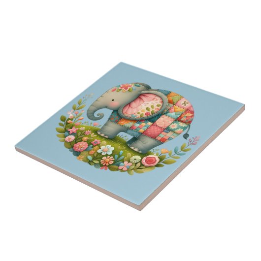 Patchwork Elephant Floral Meadow Charm Tegeltje (Zijkant)