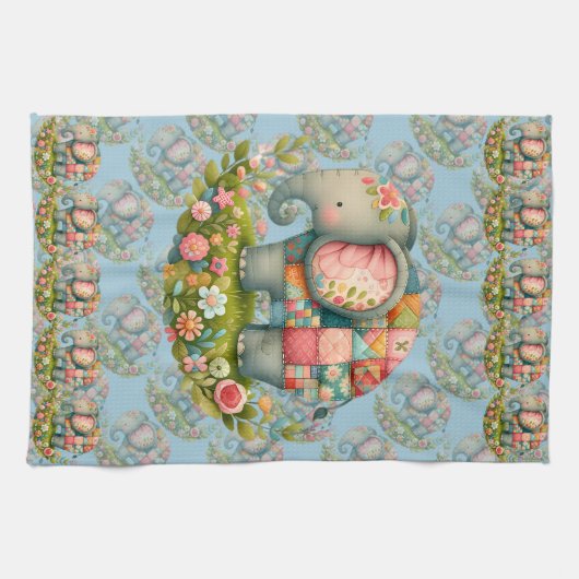 Patchwork Elephant Floral Meadow Charm Theedoek (Horizontaal)