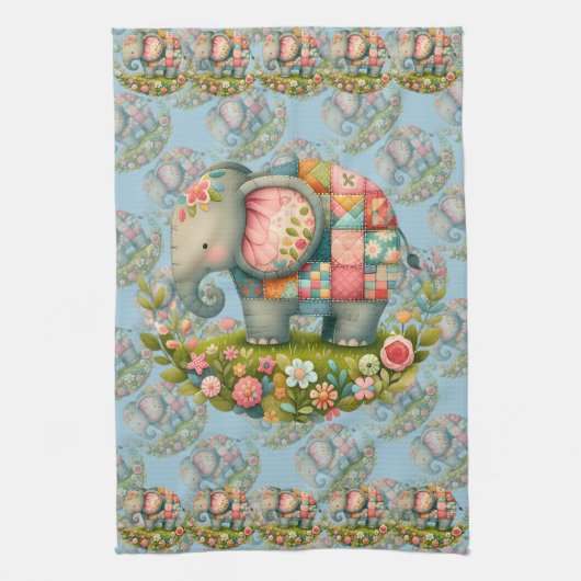 Patchwork Elephant Floral Meadow Charm Theedoek (Verticaal)