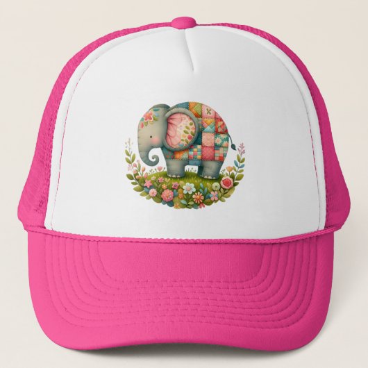 Patchwork Elephant Floral Meadow Charm Trucker Pet (Voorkant)