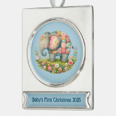 Patchwork Elephant Floral Meadow Charm Verzilverd Banner Ornament (Links)