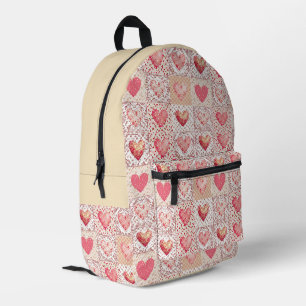 Patchwork En Streep Hart Patroon Bedrukte Rugzak