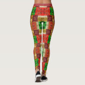 Patchwork Fabric Afdrukken Oranje Groen Gold Styli Leggings (Achterkant)