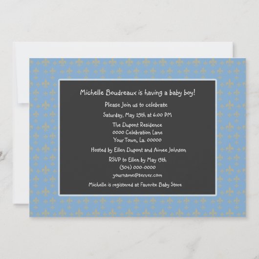 Patchwork Fleur de Lis Crawfish Baby shower Boy Kaart (Achterkant)