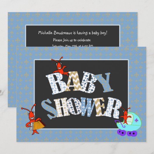 Patchwork Fleur de Lis Crawfish Baby shower Boy Kaart (Voorkant / Achterkant)