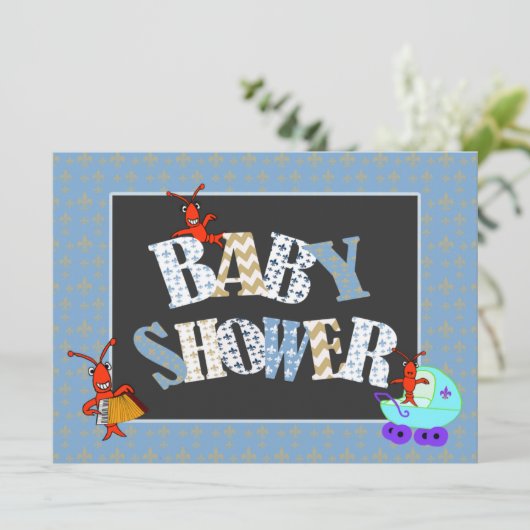 Patchwork Fleur de Lis Crawfish Baby shower Boy Kaart (Staand voorkant)