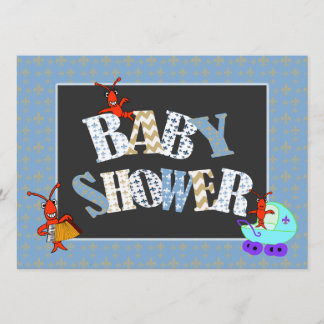 Patchwork Fleur de Lis Crawfish Baby shower Boy Kaart