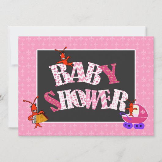 Patchwork Fleur de Lis Crawfish Baby shower Girl Kaart (Voorkant)