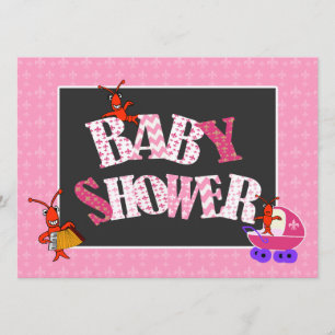 Patchwork Fleur de Lis Crawfish Baby shower Girl Kaart
