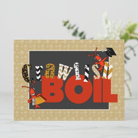 Patchwork Fleur de Lis Crawfish Boil Afstuderen Kaart (Staand voorkant)
