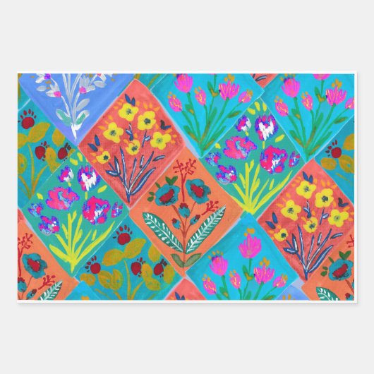 Patchwork Floral bouquet Wrapping Paper (Voorkant 3)
