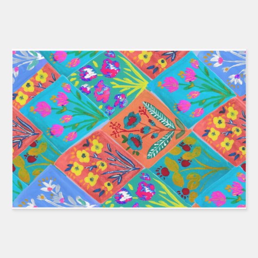 Patchwork Floral bouquet Wrapping Paper (Voorkant)