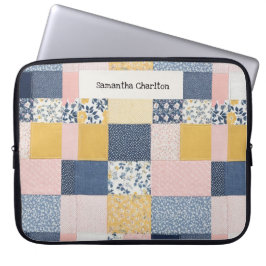Patchwork Floral Gepersonaliseerde rustieke bloeme Laptop Sleeve