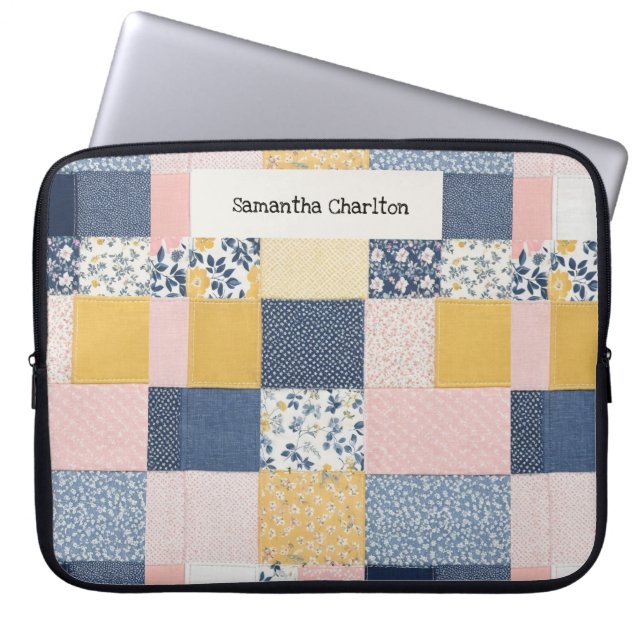 Patchwork Floral Gepersonaliseerde rustieke bloeme Laptop Sleeve (Voorkant)