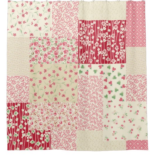 Patchwork Floral: Hand getrokken Ornamenten. Douchegordijn (Voorkant)